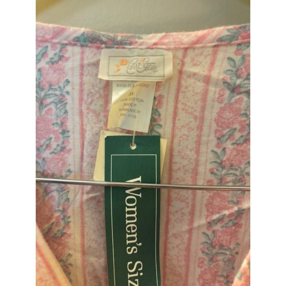 Vintage Mervyn's Floral Cotton Nightgown Pink Lace Trim Button Front 3X NWT - Picture 2 of 10